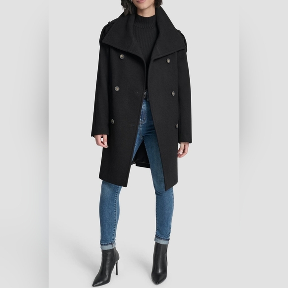 DKNY Double Breasted Wool Blended Military Coat Woman's Size M. - Picture 6 of 10